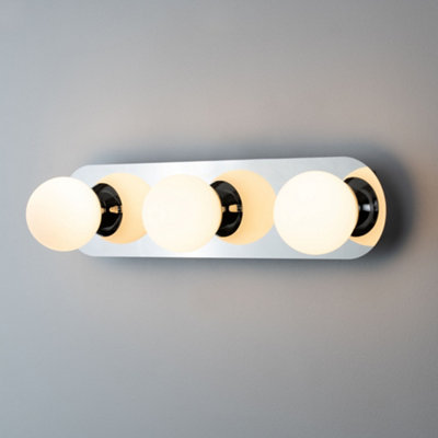 Iris Bathroom IP44 Wall Light Polished Chrome Silver White Frosted Glass Shade Diffuser Triple 3x 5W Integrated LED Round Ball