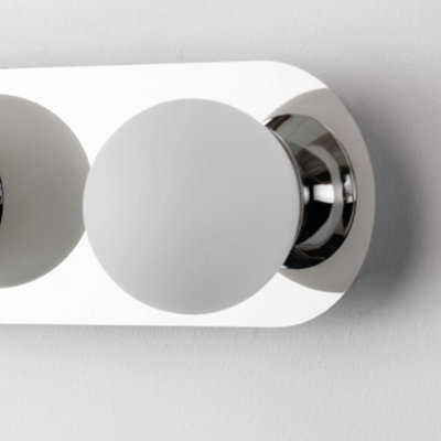 Iris Bathroom IP44 Wall Light Polished Chrome Silver White Frosted Glass Shade Diffuser Triple 3x 5W Integrated LED Round Ball