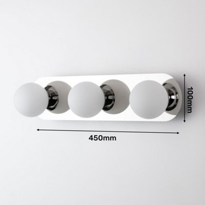 Iris Bathroom IP44 Wall Light Polished Chrome Silver White Frosted Glass Shade Diffuser Triple 3x 5W Integrated LED Round Ball