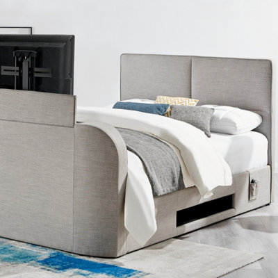 Iris Upholstered TV Bed Mid Grey - Super King Size Bed Frame Only | DIY at  Bu0026Q