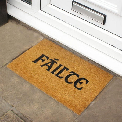 Irish Welcome Coir Doormat Failte Latex Backed Natural Mat 60cm x 40cm