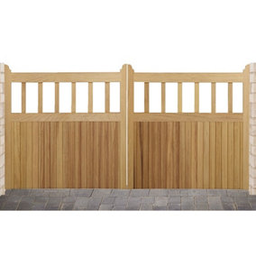 Iroko Cottage Gates 3/4 1/4 Split - 3.3m Total Width x 2.1m High - Large Gate Left Hand