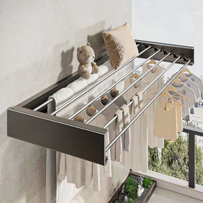 Iron amd Aluminium Space-Saving Wall Mounted Towel Drying Rack in Black