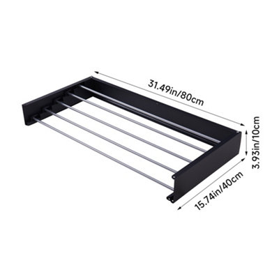 Iron amd Aluminium Space-Saving Wall Mounted Towel Drying Rack in Black
