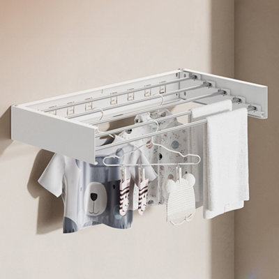 Iron amd Aluminium Space-Saving Wall Mounted Towel Drying Rack in White