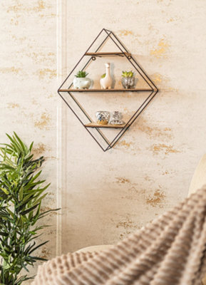 Iron Diamond Shaped Hanging Wall Shelf