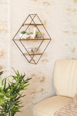 Iron Diamond Shaped Hanging Wall Shelf