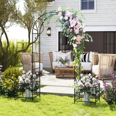 Iron Garden Arch Climbing Trellis with Wrought Gate Dome Flower Frame