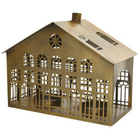 Iron House Lantern Candleholder - Decorative Metal House for LED Candles Only - Measures H26cm x W35cm x D19cm
