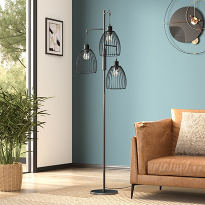 Iron Modern Industrial Style 3-head Floor Lamp with Irregular Shade, Black