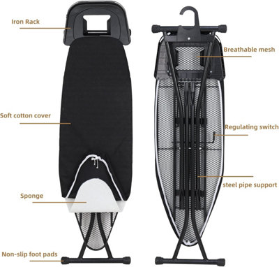 Ironing Board 120 x 40cm Ironing Board Table Folding Metal Iron,Lightweight Iron Board Rack Foldable Non Slip Adjustable Height