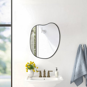 Irregular Wall Mounted Black Metal Framed Bathroom Mirror Decorative W 475mm x H 610mm