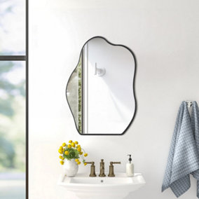 Irregular Wall Mounted Black Metal Framed Bathroom Mirror Decorative W 500mm x H 700mm