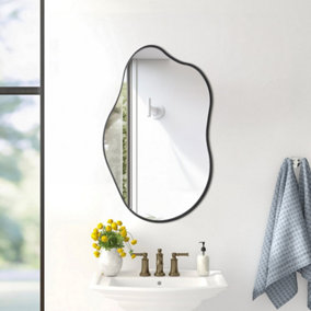 Irregular Wall Mounted Black Metal Framed Bathroom Mirror Decorative W 500mm x H 850mm