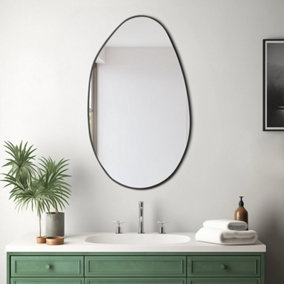 Irregular Wall Mounted Black Metal Framed Bathroom Mirror Decorative W 530mm x H 900mm