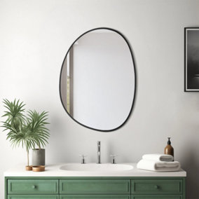 Irregular Wall Mounted Black Metal Framed Bathroom Mirror Decorative W 560mm x H 760mm