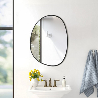 Irregular Wall Mounted Black Metal Framed Bathroom Mirror Decorative