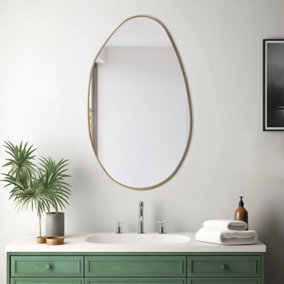 Irregular Wall Mounted Gold Metal Framed Bathroom Mirror Decorative W 530mm x H 900mm