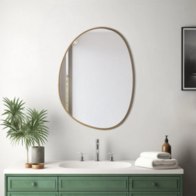Irregular Wall Mounted Gold Metal Framed Bathroom Mirror Decorative W 560mm x H 760mm