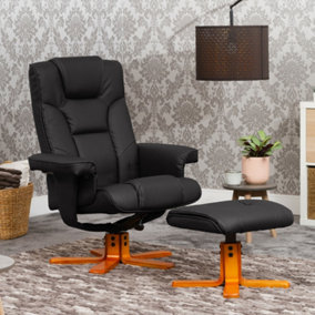 Irvine 83cm Wide Black Bonded Leather 360 Degree Ergonomic Swivel Base Recliner Massage Heat Chair and Footstool