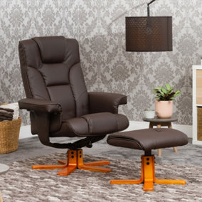 Irvine 83cm Wide Brown Bonded Leather 360 Degree Ergonomic Swivel Base Recliner Massage Heat Chair and Footstool