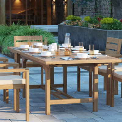 Irvine Teak Garden Outdoor Dining Table Set & 8 Seat Chair Set - With ...
