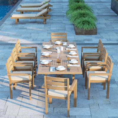 Irvine Teak Garden Outdoor Dining Table Set & 8 Seat Chair Set - With ...
