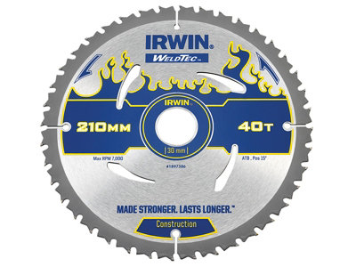 Irwin 1897386 Weldtec Circular Saw Blade 210 x 30mm x 40T ATB IRW1897386