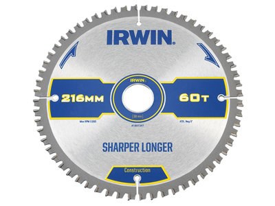 Irwin Construction Mitre Circular Saw Blade 216 x 30mm x 60T ATB/Neg IRW1897397