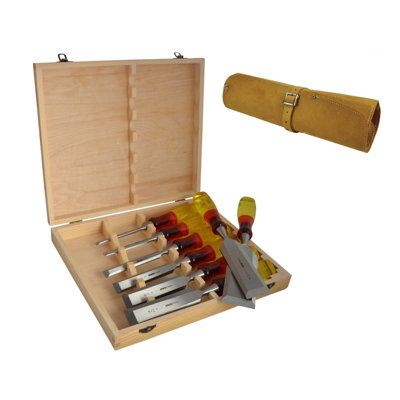 Irwin Marples M373 8 Piece Splitproof Set Chisels 6-50mm Box + Leather Tool Roll