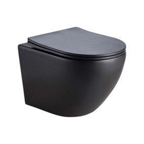 Isaac Black Short Projection Round Wall Hung Toilet with Soft Closing Seat