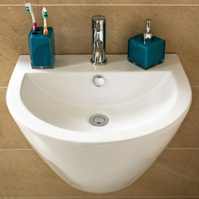 Isaac Curved Design Wall Hung Ceramic Basin with One Tap Hole (W)530mm