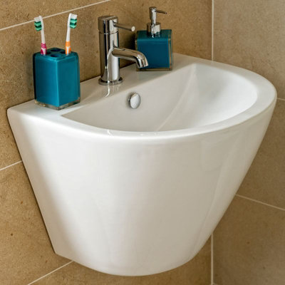 Isaac Curved Design Wall Hung Ceramic Basin with One Tap Hole (W)530mm - 4