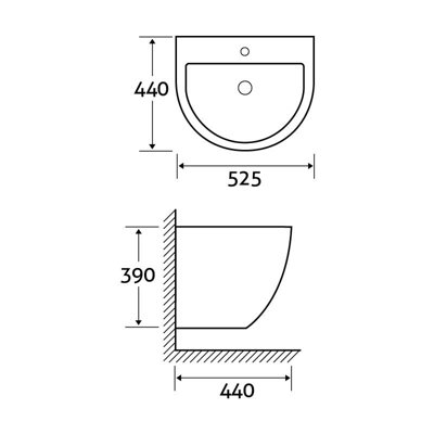 Isaac Curved Design Wall Hung Ceramic Basin with One Tap Hole (W)530mm - 5
