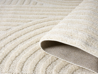 Isabella Living Room Area Rugs - Embossed Mazia Arch Lines Design Cream ...