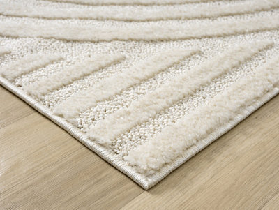 Isabella Living Room Area Rugs - Embossed Mazia Arch Lines Design Cream ...