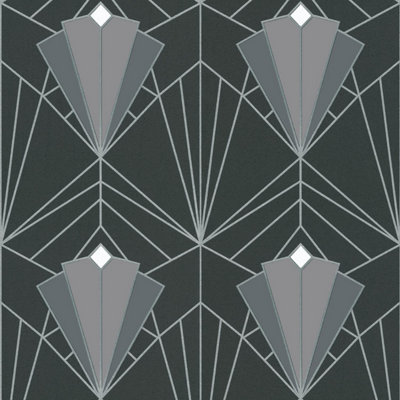 Isadora Grey Silver Art Deco Retro Wallpaper Debona Paste The Wall Glitter Textured Vinyl