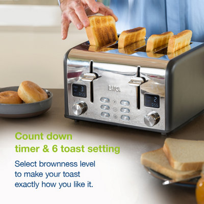 ISEO 4 slice digital toaster, High Lift & Extra Wide Slots, 6 Browning Settings, Bagel Feature, Black