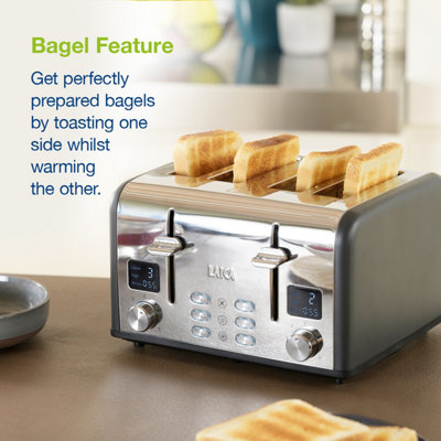ISEO 4 slice digital toaster, High Lift & Extra Wide Slots, 6 Browning Settings, Bagel Feature, Black