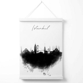 Istanbul Watercolour Skyline City Poster with Hanger / 33cm / White