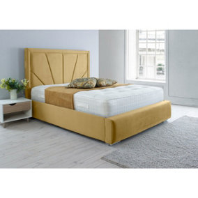 Itala Plush Bed Frame With Lined Headboard - Beige