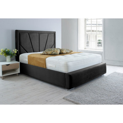 Itala Plush Bed Frame With Lined Headboard - Black