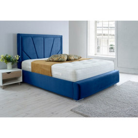 Itala Plush Bed Frame With Lined Headboard - Blue