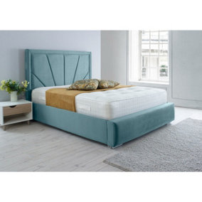 Itala Plush Bed Frame With Lined Headboard - Duck Egg
