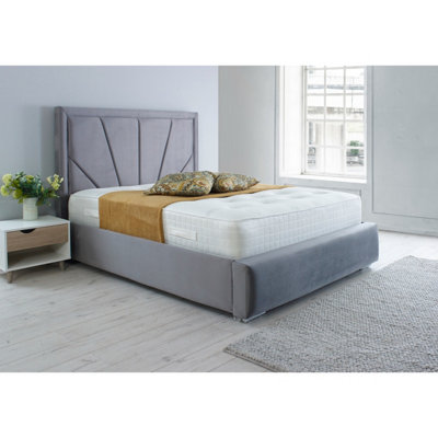 Itala Plush Bed Frame With Lined Headboard Grey DIY at B&Q