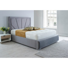 Itala Plush Bed Frame With Lined Headboard - Grey