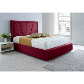 Itala Plush Bed Frame With Lined Headboard - Maroon