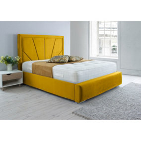 Itala Plush Bed Frame With Lined Headboard - Mustard Gold