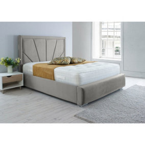 Itala Plush Bed Frame With Lined Headboard - Silver
