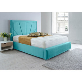 Itala Plush Bed Frame With Lined Headboard - Teal